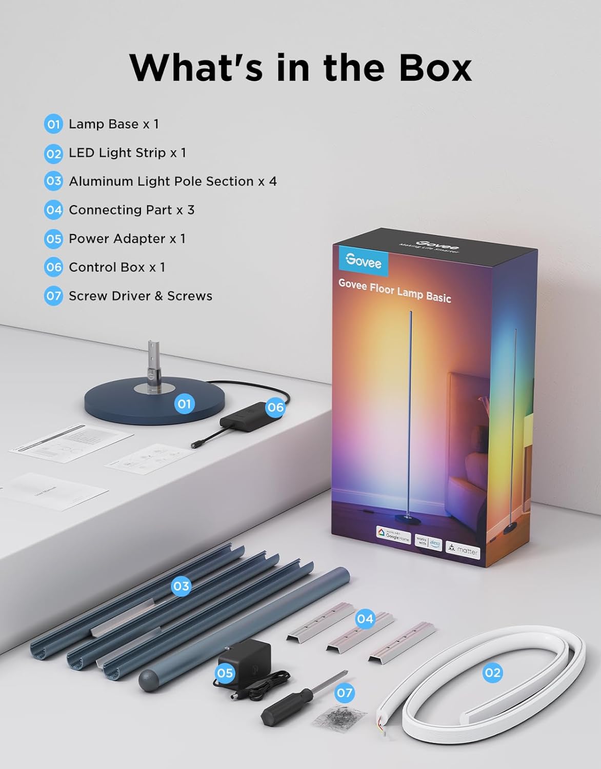 Govee RGBIC Floor Lamp Basic, LED Corner Lamp Works with Alexa, 1000 Lumen Smart Modern Floor Lamp with Music Sync and 16 Million DIY Colors, Color Changing Standing Lamp for Bedroom Living Room Black