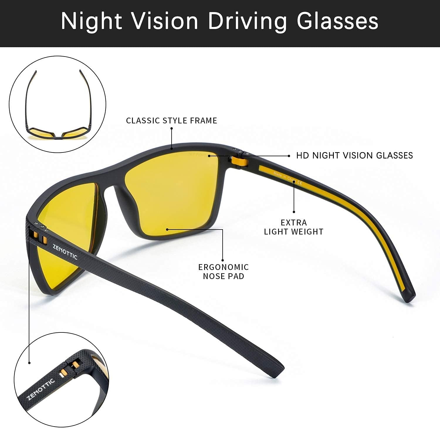 ZENOTTIC Polarized Sunglasses for Men Lightweight TR90 Frame UV400 Protection Square Sun Glasses