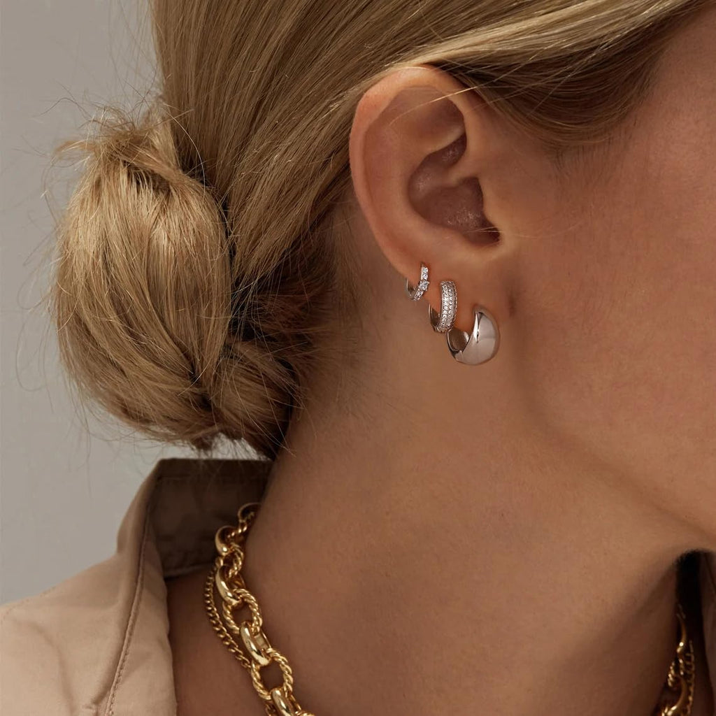 VIROMY Gold Hoop Earrings Set for Women Trendy, 14K Gold Plated Lightweight Small Gold/Silver Hoop Earrings for Women Chunky Open Hoops Earrings Jewelry Gifts