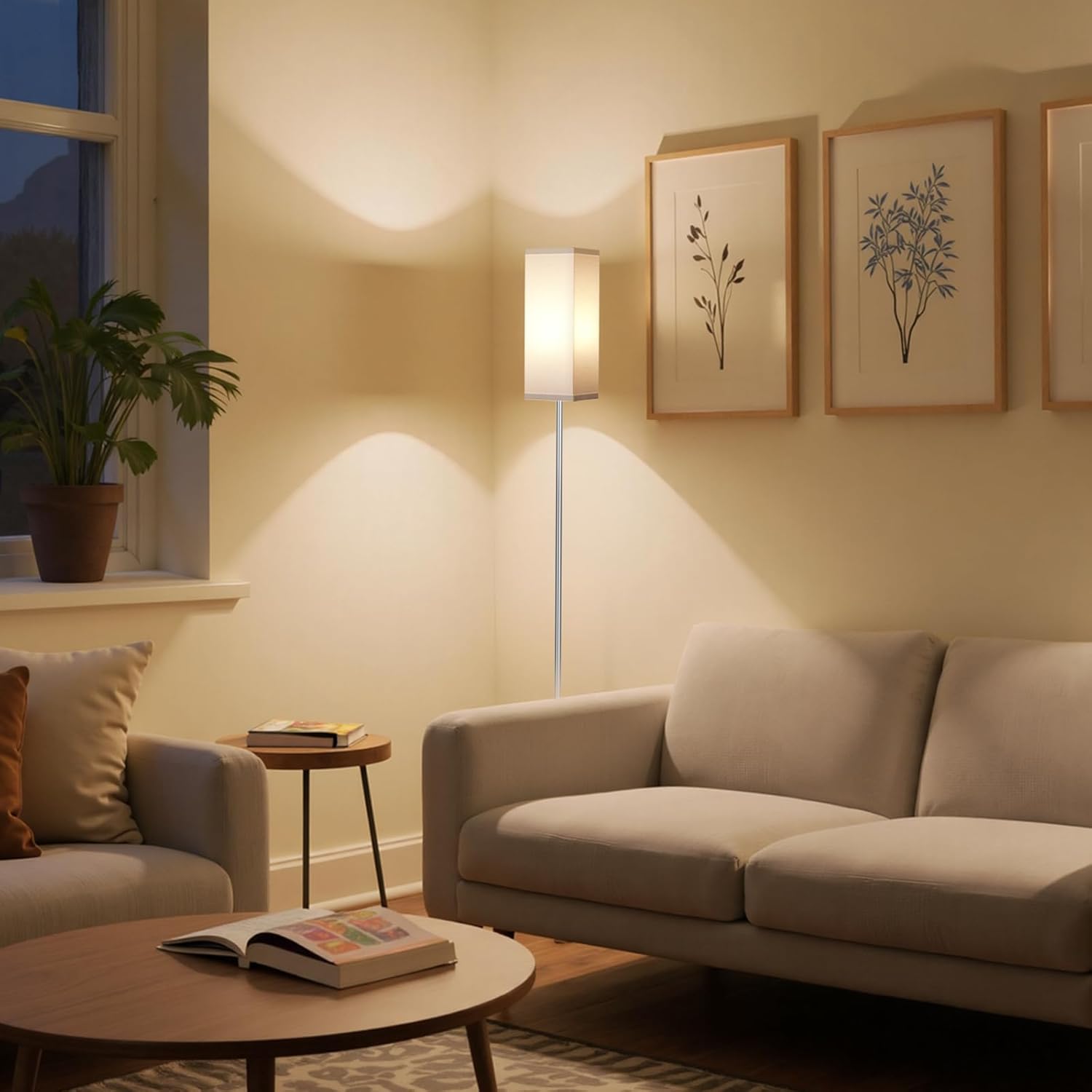 64.6" Floor Lamp, Pole with Foot Switch, Modern Standing Lamp Lampshade, Minimalist Freestanding Lamp (Bulb Not Included), for Living Room, Bedroom Office ETL Listed, Black and Beige E07LD05