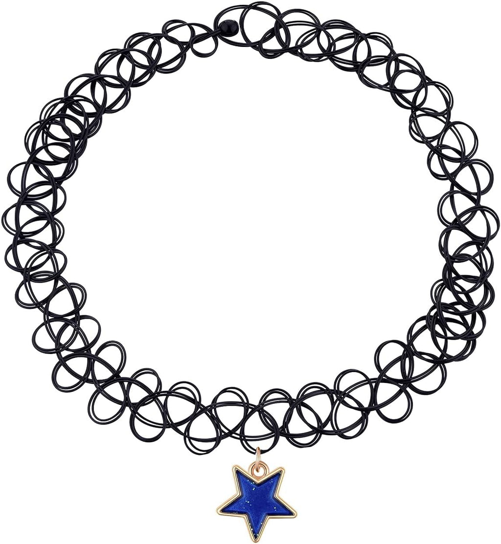 BodyJ4You 2PC Tattoo Choker Necklace - 90s Choker Necklace Women - 2000s Y2K Black Chokers Rainbow Choker - Butterfly Ying Yang Unicorn Rainbow Charms - Stretchy Elastic Necklace