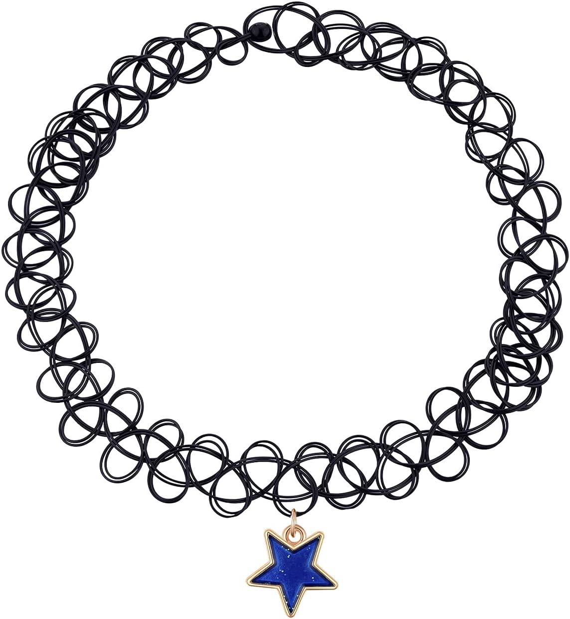 BodyJ4You 2PC Tattoo Choker Necklace - 90s Choker Necklace Women - 2000s Y2K Black Chokers Rainbow Choker - Butterfly Ying Yang Unicorn Rainbow Charms - Stretchy Elastic Necklace