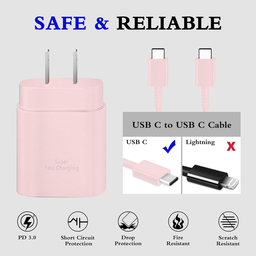 Type C Charger, 2-Pack 25W Type C Fast Charging Block with 6ft USB C Charger Cable Compatible with Galaxy S25 S24 S23 S22 S21+/Phone 16/16 Pro Max/15/15 Pro Max/15 Plus-Black