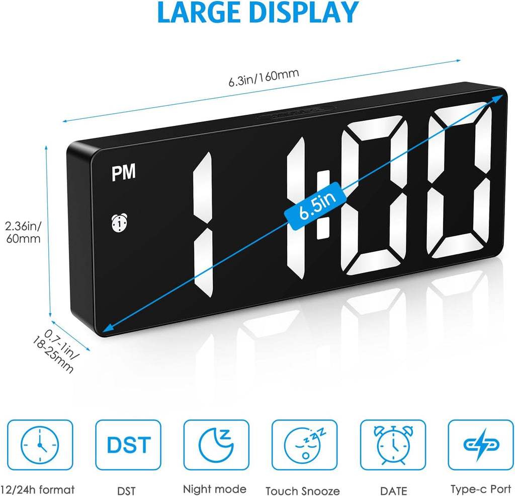 AMIR Digital Alarm Clock, [Upgraded Version] LED Clock for Bedroom, Electronic Desktop Clock with Type-C Port,Adjustable Brightness,DST,Snooze,12/24H Display for Home,Office