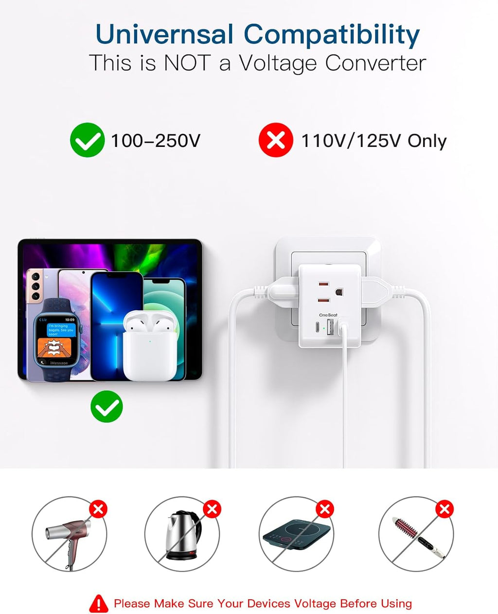 2 Pack European Travel Plug Adapter, International Power Plug Adapter with 3 Outlets 3 USB Charging Ports(1 USB C), Type C Plug Adapter Travel Essentials to Most Europe EU Spain Italy France Germany