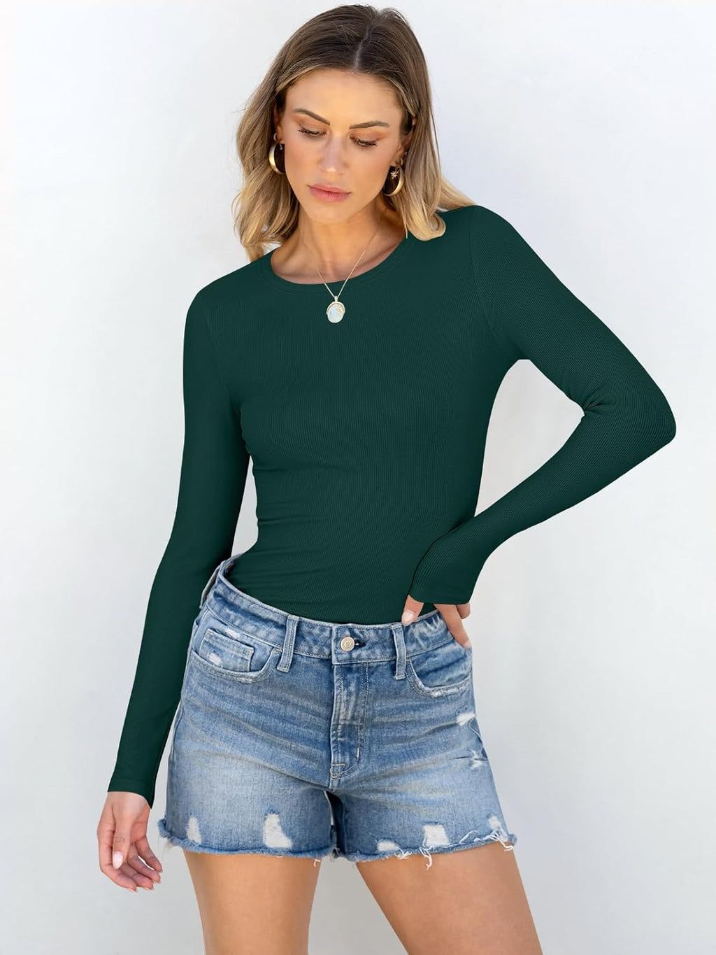 ANRABESS Women Long Sleeve Shirts Rib Knit Slim Fit Tops Basic Tee 2025 Fall Outfits Casual T-Shirt Underscrubs Layer Clothes