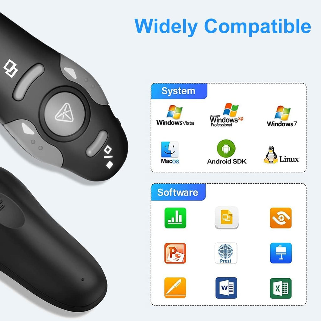 Wireless Presentation Clicker for PowerPoint Presentations, USB Dongle Presenter Remote with Laser Pointer Slide Clickers for Mac/Windows/Linux, Computer/Laptop, Google Slide/PPT/Keynote