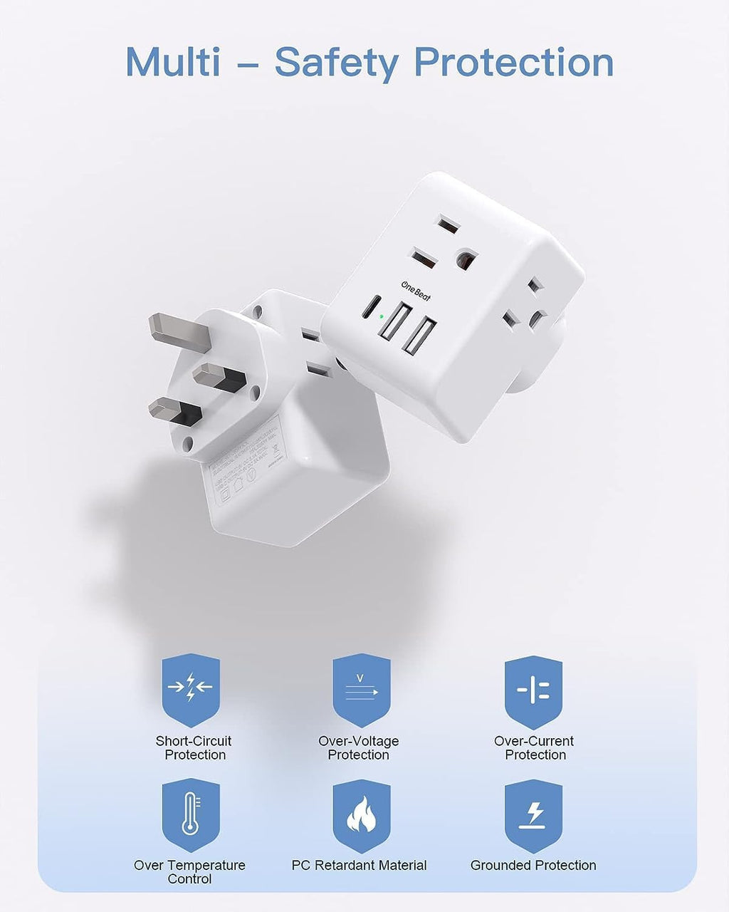2 Pack European Travel Plug Adapter, International Power Plug Adapter with 3 Outlets 3 USB Charging Ports(1 USB C), Type C Plug Adapter Travel Essentials to Most Europe EU Spain Italy France Germany