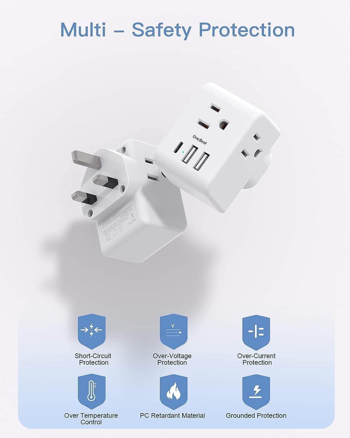 2 Pack European Travel Plug Adapter, International Power Plug Adapter with 3 Outlets 3 USB Charging Ports(1 USB C), Type C Plug Adapter Travel Essentials to Most Europe EU Spain Italy France Germany