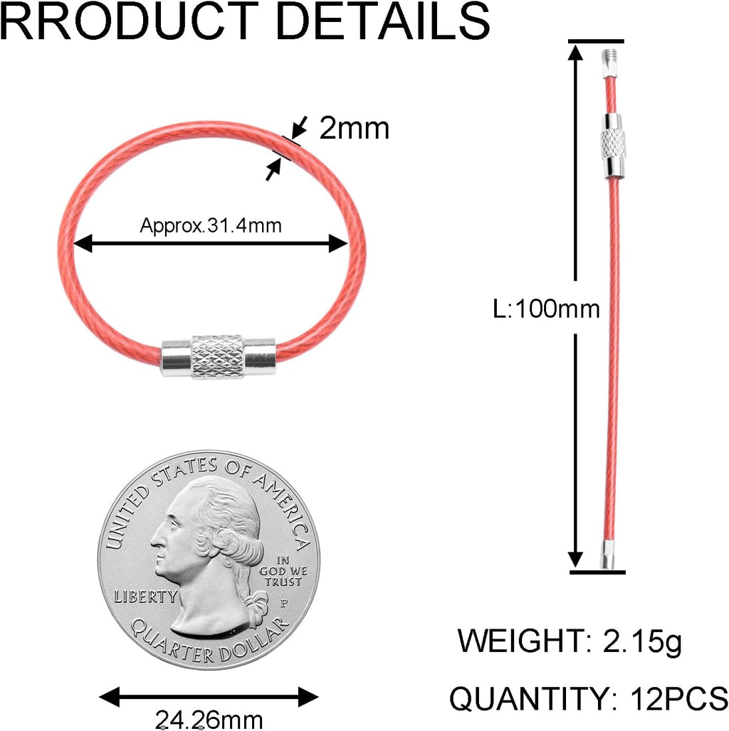 CooBigo 16 Pack Stainless Steel Loops 2mm Coated Wire Keychain Cable Large Keyrings 6 inch Key Chain for Luggage Tags, Key Tags, Keyrings, Kitchen utensils, Duster-Assorted Colors