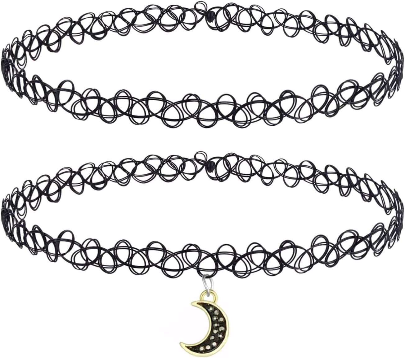 BodyJ4You 2PC Tattoo Choker Necklace - 90s Choker Necklace Women - 2000s Y2K Black Chokers Rainbow Choker - Butterfly Ying Yang Unicorn Rainbow Charms - Stretchy Elastic Necklace