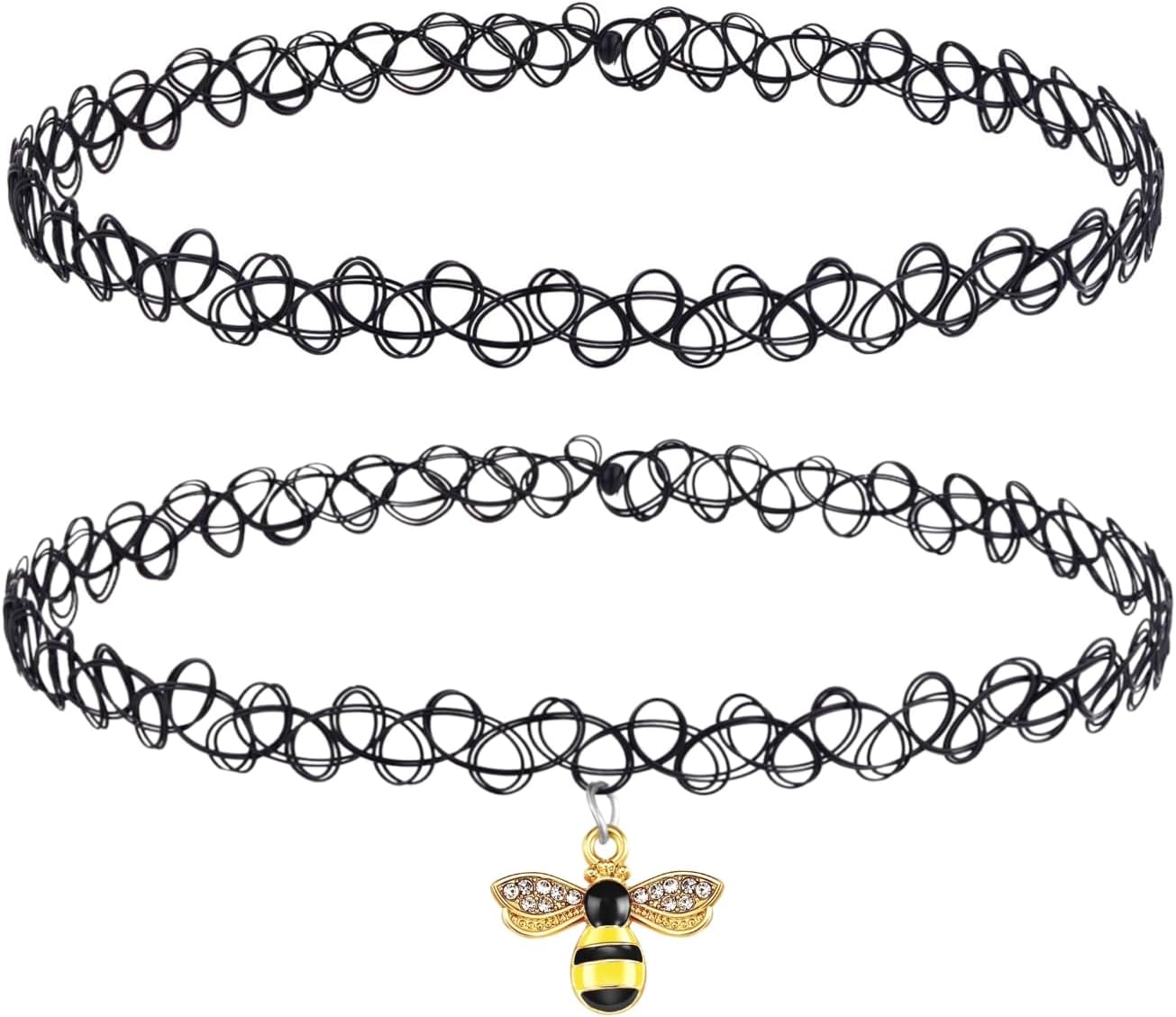 BodyJ4You 2PC Tattoo Choker Necklace - 90s Choker Necklace Women - 2000s Y2K Black Chokers Rainbow Choker - Butterfly Ying Yang Unicorn Rainbow Charms - Stretchy Elastic Necklace