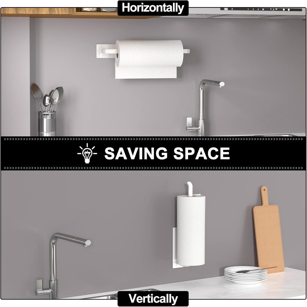 Paper Towel Holder - Self-Adhesive or Drilling, Matte Black, Upgraded Aluminum Kitchen Roll Dispenser Under Cabinet, Lighter but Stronger Than Stainless Steel!