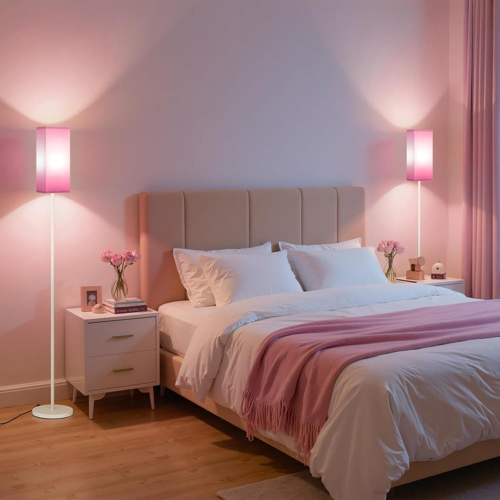 64.6" Floor Lamp, Pole with Foot Switch, Modern Standing Lamp Lampshade, Minimalist Freestanding Lamp (Bulb Not Included), for Living Room, Bedroom Office ETL Listed, Black and Beige E07LD05