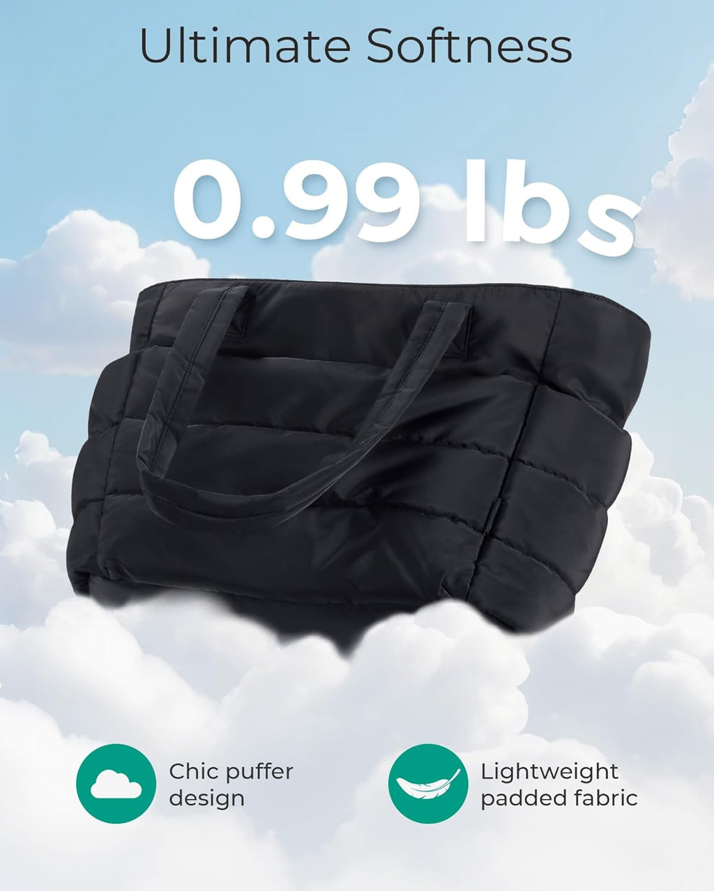 BAGSMART Tote Bag for Women, Lightweight Puffy Tote Bag with Compartments Shoulder Bag Handbag for Travel, Work, Gym