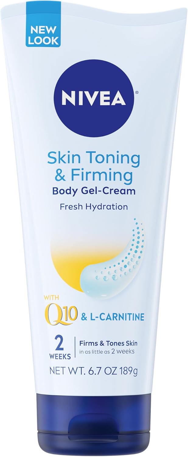 NIVEA Skin Firming & Toning Body Gel Cream with Q10, Hyaluronic Acid and Vitamin C, Clinically Tested Skin Firming & Toning Cream, 72-Hour Moisture, 6.7 Oz Tube