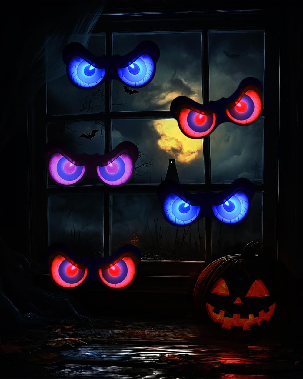 Halloween Decorations, 5 Pack Glowing & Flashing LED Eye Lights for Indoor/Outdoor Use, Bush, Yard, Window, Party