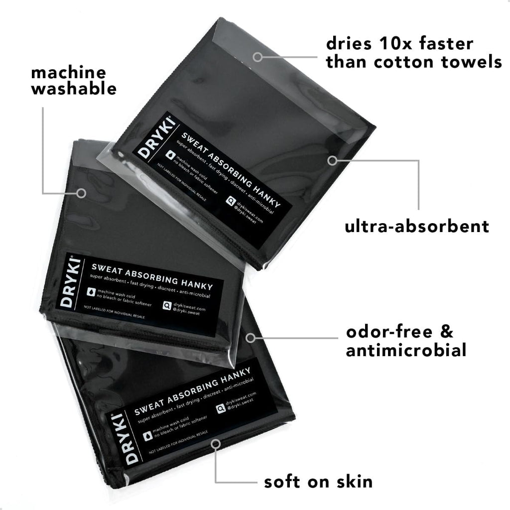 Sweat Absorbing Handkerchiefs - The Original Pocket-Sized Sweat Towels - Quick-Dry Microfiber Sweat Rags for Face, Hands, & Body - Men & Women - Gym, Sports, and Work (Black: 5 Pack)