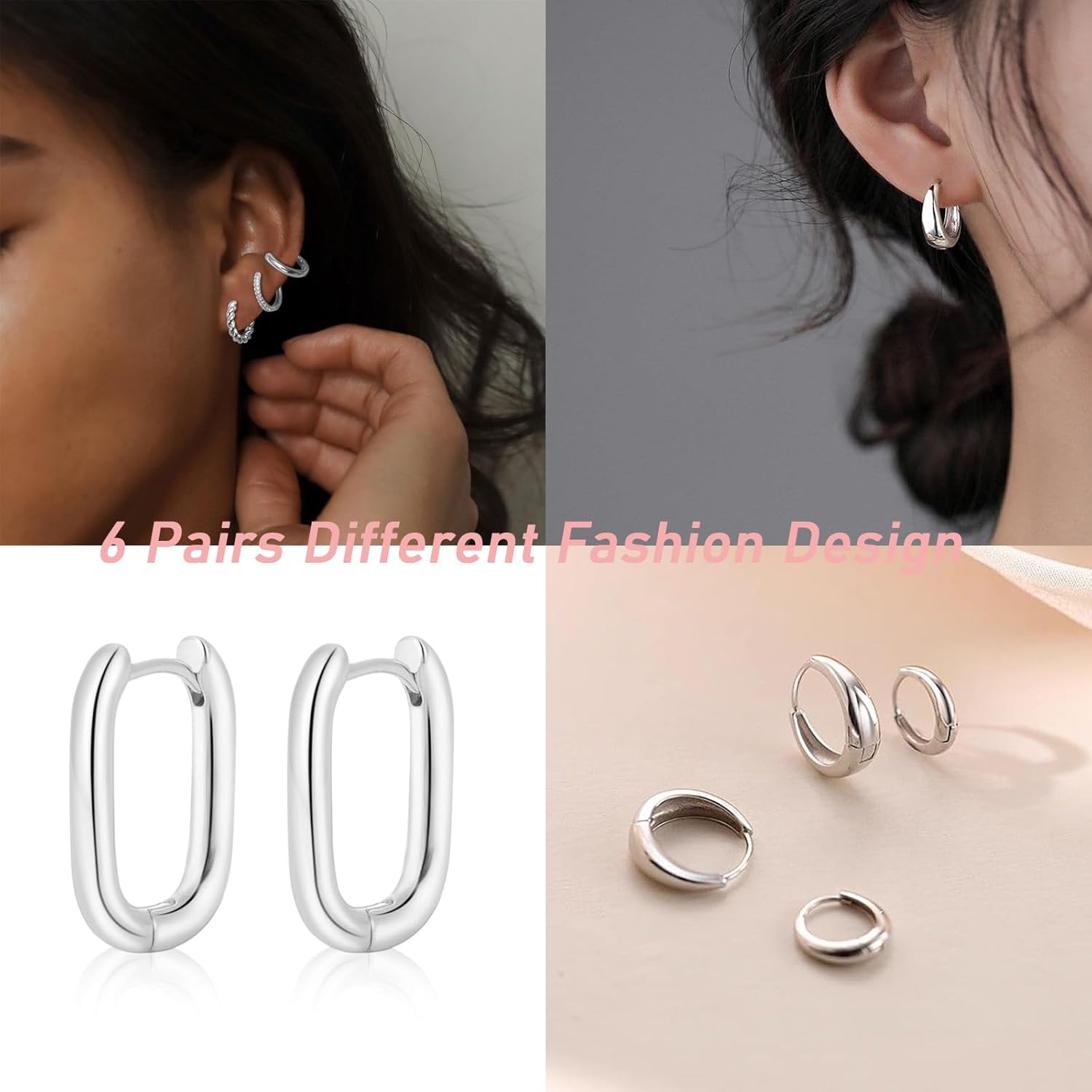 VIROMY Gold Hoop Earrings Set for Women Trendy, 14K Gold Plated Lightweight Small Gold/Silver Hoop Earrings for Women Chunky Open Hoops Earrings Jewelry Gifts