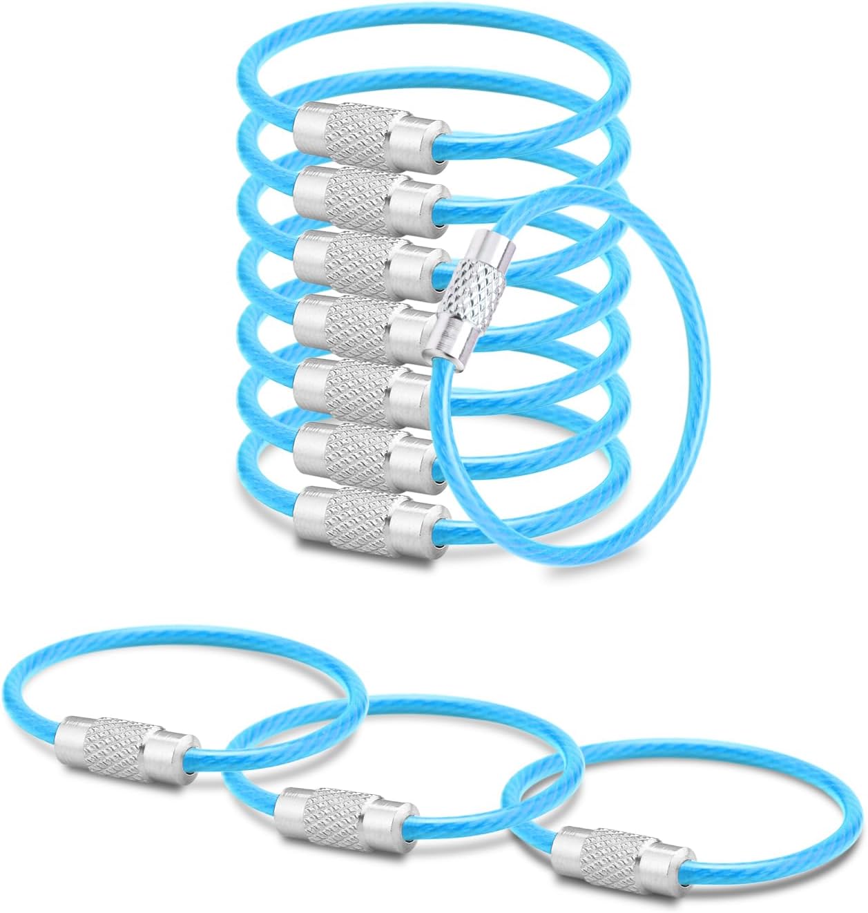 CooBigo 16 Pack Stainless Steel Loops 2mm Coated Wire Keychain Cable Large Keyrings 6 inch Key Chain for Luggage Tags, Key Tags, Keyrings, Kitchen utensils, Duster-Assorted Colors