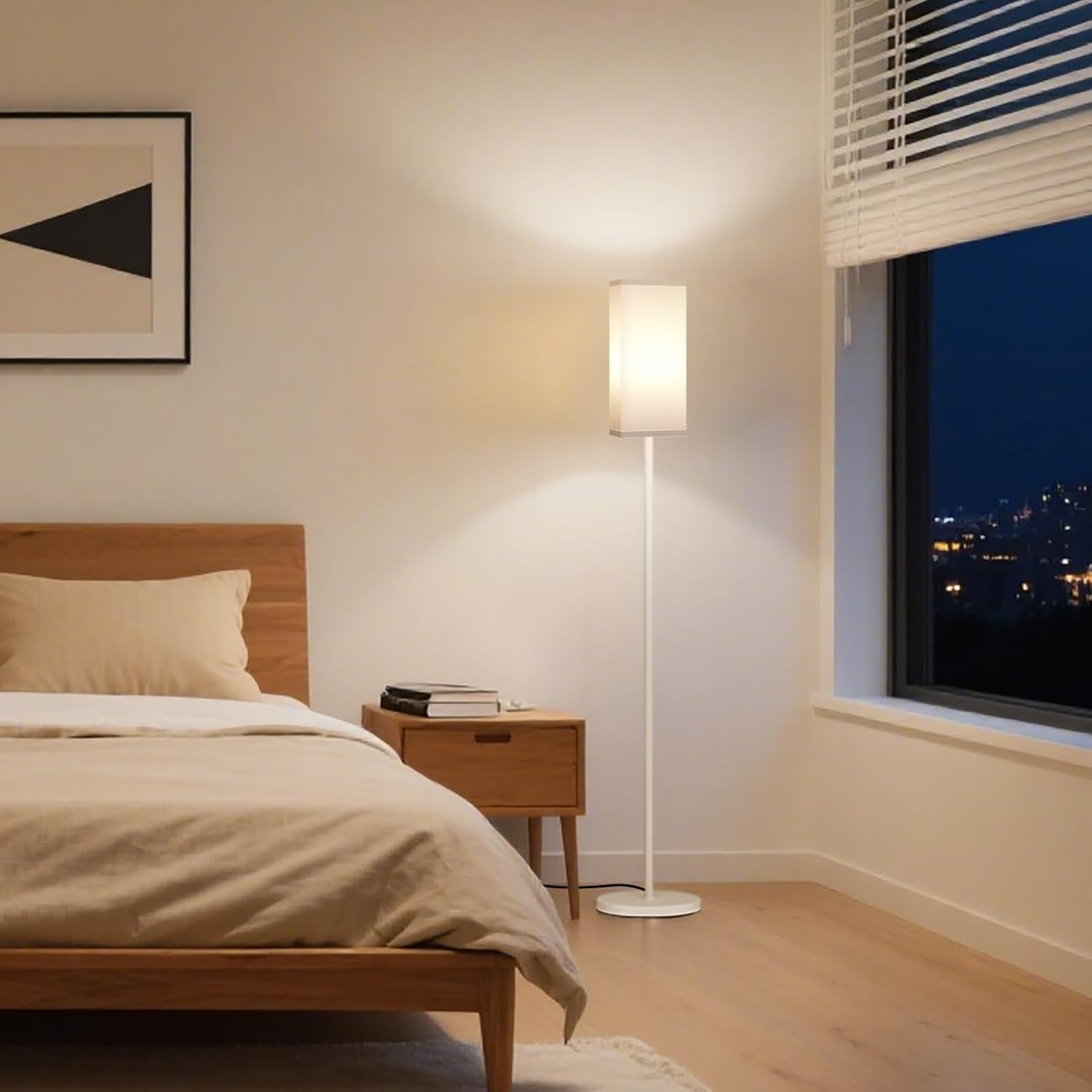 64.6" Floor Lamp, Pole with Foot Switch, Modern Standing Lamp Lampshade, Minimalist Freestanding Lamp (Bulb Not Included), for Living Room, Bedroom Office ETL Listed, Black and Beige E07LD05