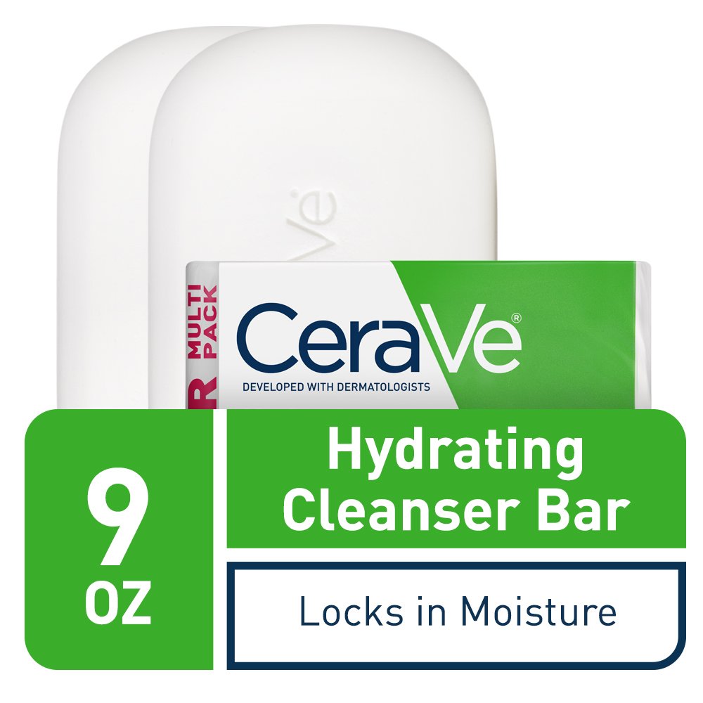 CeraVe Hydrating Cleanser Bar, Soap-Free Body and Facial Cleanser with 5% Moisturizing Cream, Fragrance-Free, 3-Pack, 4.5 Ounce Each