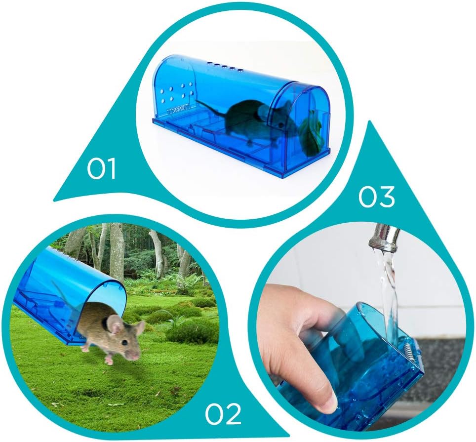 Humane Mouse Trap | Catch and Release Mouse Traps That Work | Mice Trap No Kill for mice/Rodent Pet Safe (Dog/Cat) Best Indoor/Outdoor Mousetrap Catcher Non Killer Small Capture Cage (Blue)