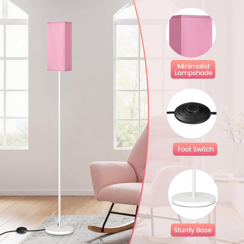 64.6" Floor Lamp, Pole with Foot Switch, Modern Standing Lamp Lampshade, Minimalist Freestanding Lamp (Bulb Not Included), for Living Room, Bedroom Office ETL Listed, Black and Beige E07LD05