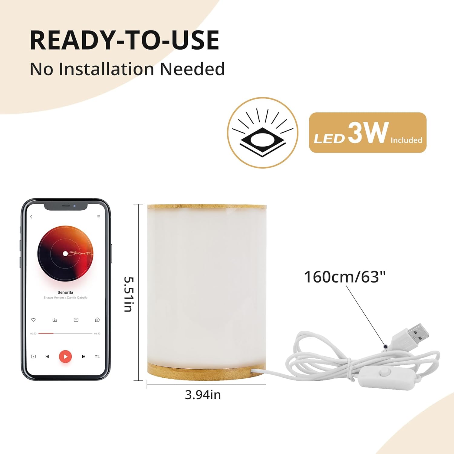 Small Bedside Table Lamp for Bedroom, Minimalist Wood Base & Round Fabric Shade, Mini Cute Cozy Warm White Nightstand Boho Lamp, Study Desk Night Stand Light for Room, Dorm, Nursery, Living Room