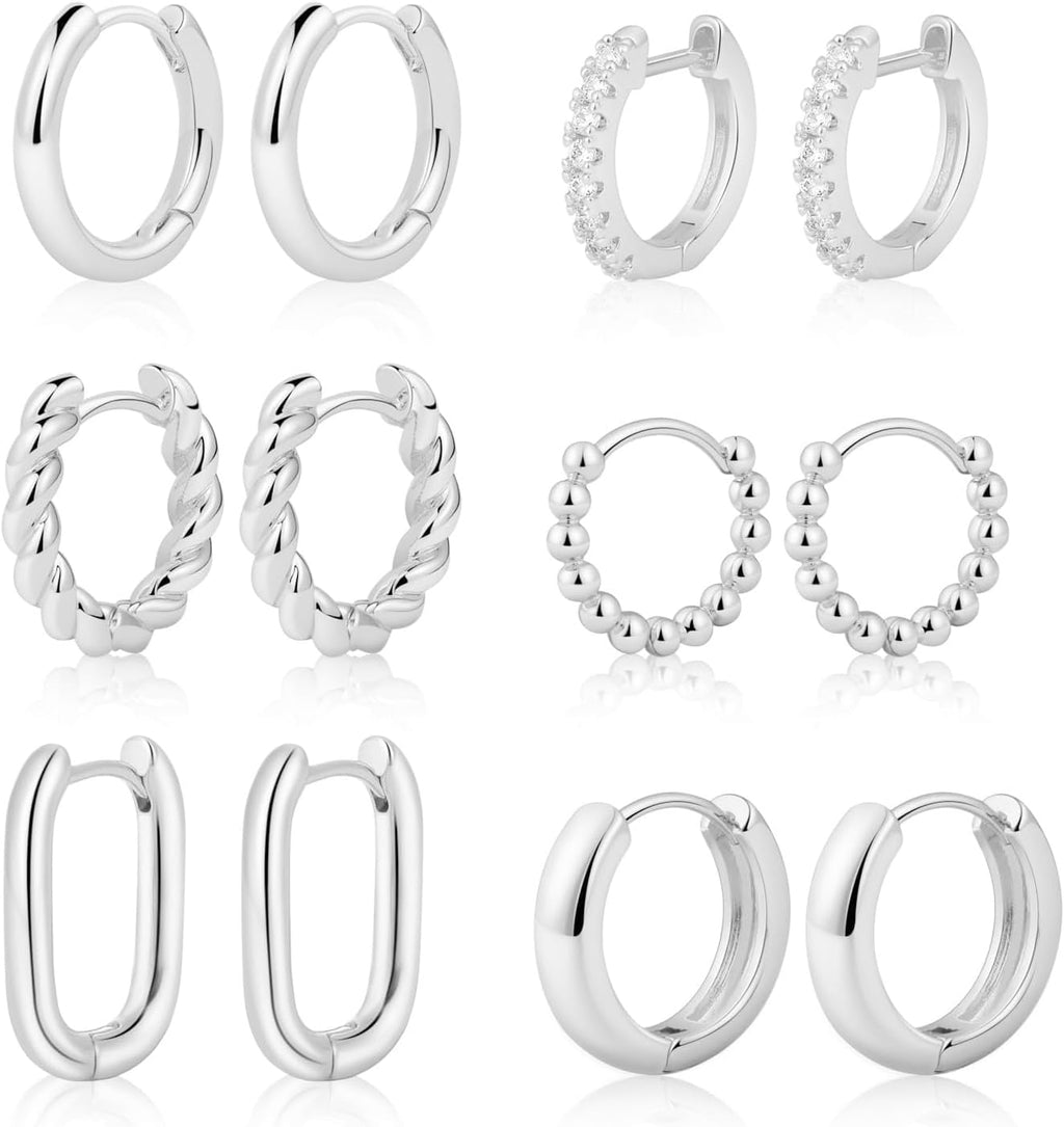 VIROMY Gold Hoop Earrings Set for Women Trendy, 14K Gold Plated Lightweight Small Gold/Silver Hoop Earrings for Women Chunky Open Hoops Earrings Jewelry Gifts