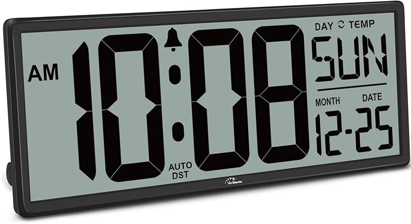 WallarGe 14.5'' Large Digital Wall Clock Battery Operated with Jumbo Numbers, Temperature and Date - Easy to Read and Set, Auto DST