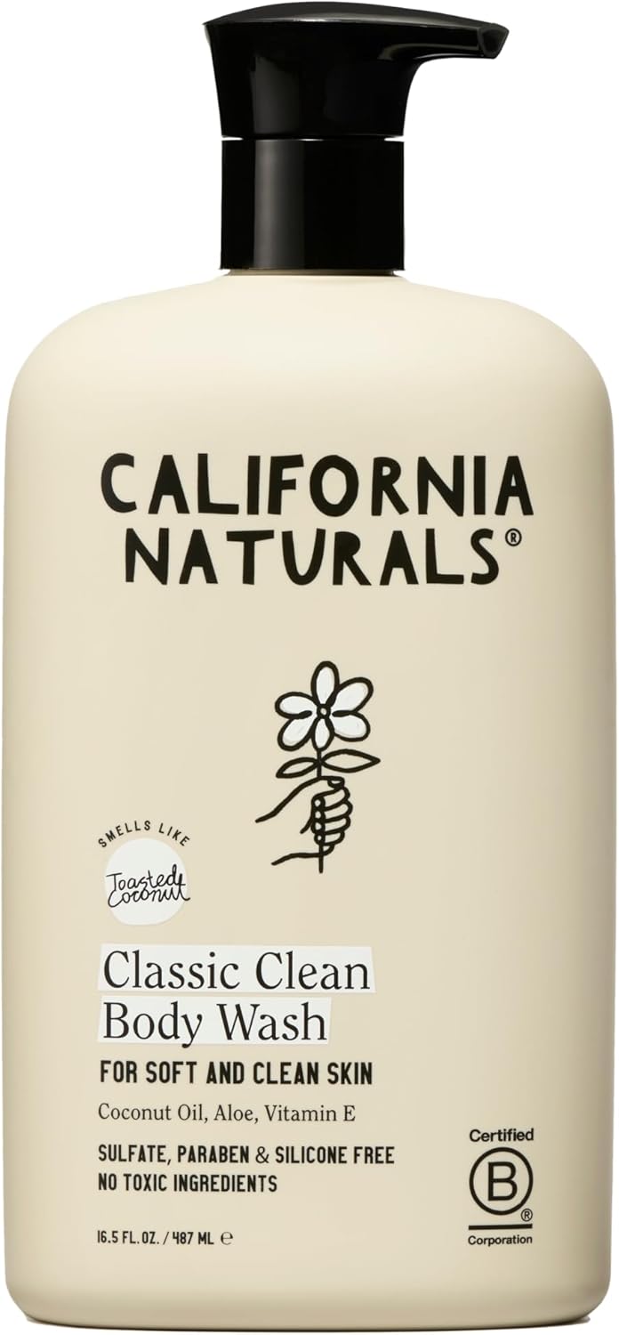 California Naturals Body Wash for Women and Men, Vitamin E Shower Gel Cleanser, Natural, Vegan & Cruelty Free, Paraben & Sulfate Free, Moisturizing Skin, Coconut, All Skin Types, 16.5 fl oz