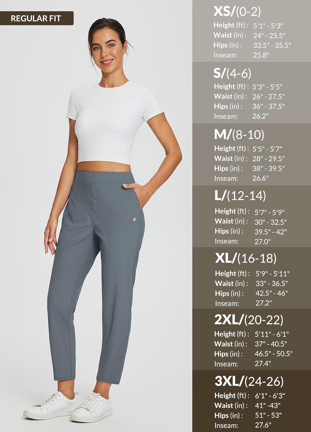 baleaf Womens Travel Pants Lightweight Stretch with Zipper Pockets Petite Ankle Dressy Golf Work Business Casual Slacks