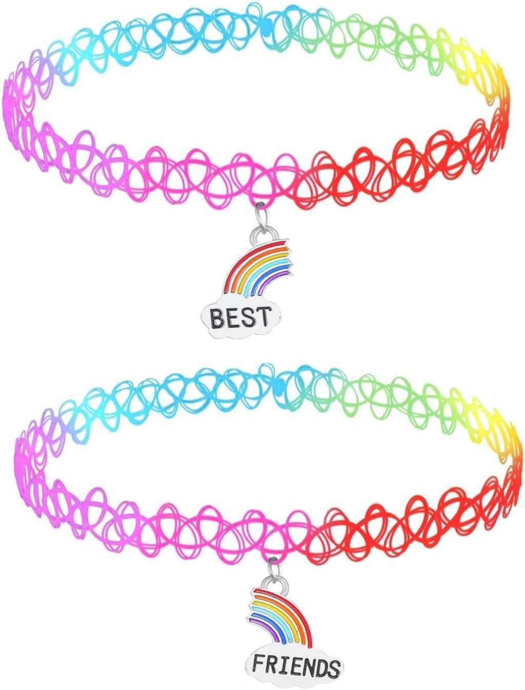 BodyJ4You 2PC Tattoo Choker Necklace - 90s Choker Necklace Women - 2000s Y2K Black Chokers Rainbow Choker - Butterfly Ying Yang Unicorn Rainbow Charms - Stretchy Elastic Necklace