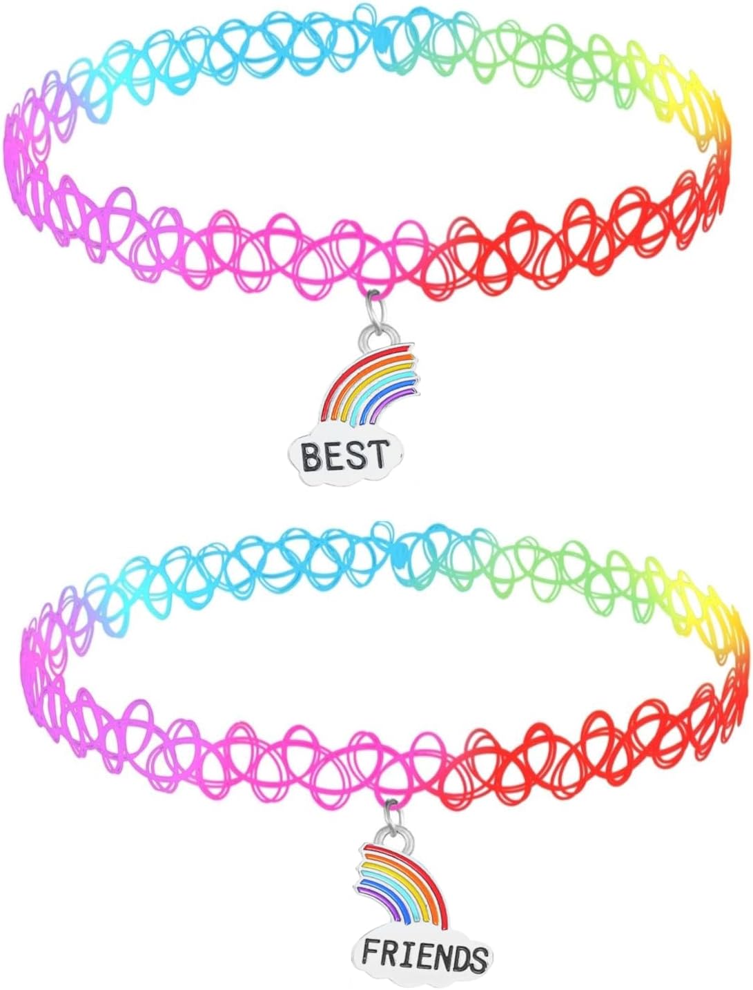 BodyJ4You 2PC Tattoo Choker Necklace - 90s Choker Necklace Women - 2000s Y2K Black Chokers Rainbow Choker - Butterfly Ying Yang Unicorn Rainbow Charms - Stretchy Elastic Necklace