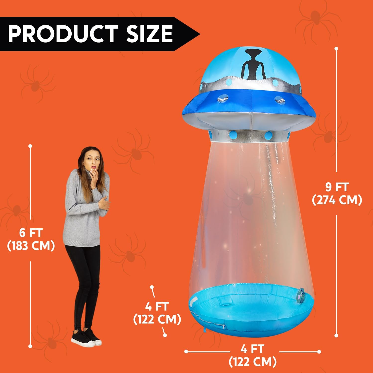 Joiedomi 9 FT Tall Halloween Inflatable UFO Outdoor Decorations, Halloween Blow Ups UFO Alien Decor for Yard Decoration with LEDs for Lawn Garden Party Decor