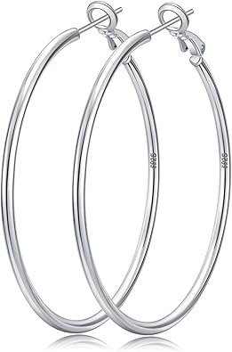 Senteria 2mm Wide 925 Sterling Silver Hoop Earrings for Women Hypoallergenic Lightweight Thin Large Big Gold Plated Hoops Earrings for Women 20/30/50/70MM