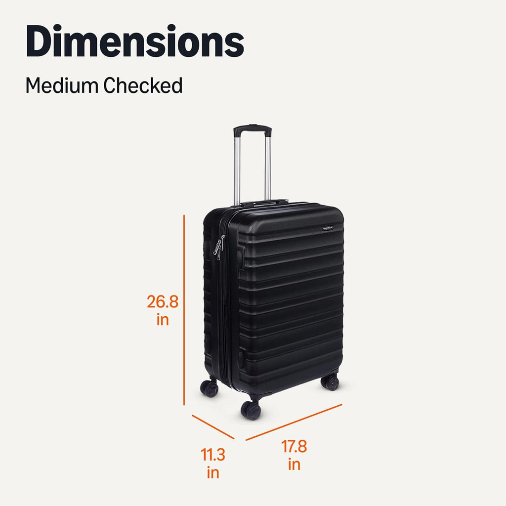 Basics 21" Hardside Carry-On Luggage, Hardshell Suitcase With Wheels, Expandable For Up to 25% More Space, With Scratch-Resistant Surface, Four Multi-directional Wheels, Black
