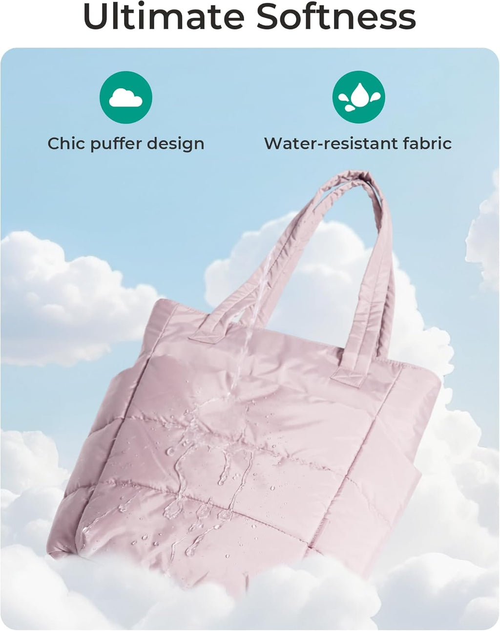 BAGSMART Tote Bag for Women, Lightweight Puffy Tote Bag with Compartments Shoulder Bag Handbag for Travel, Work, Gym