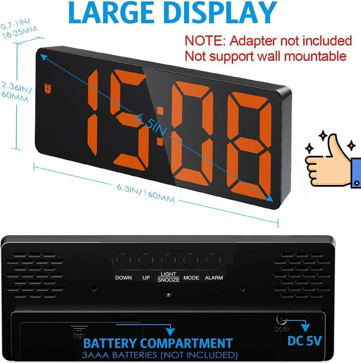 AMIR Digital Alarm Clock, [Upgraded Version] LED Clock for Bedroom, Electronic Desktop Clock with Type-C Port,Adjustable Brightness,DST,Snooze,12/24H Display for Home,Office