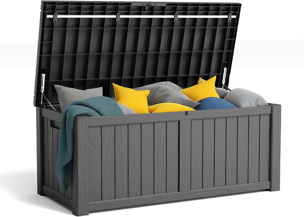 80 Gallon Resin Deck Box, Lockable Patio Outdoor Storage Box for Furniture, Garden Tools and Tools Storage, Waterproof Outside Storage Box - Black