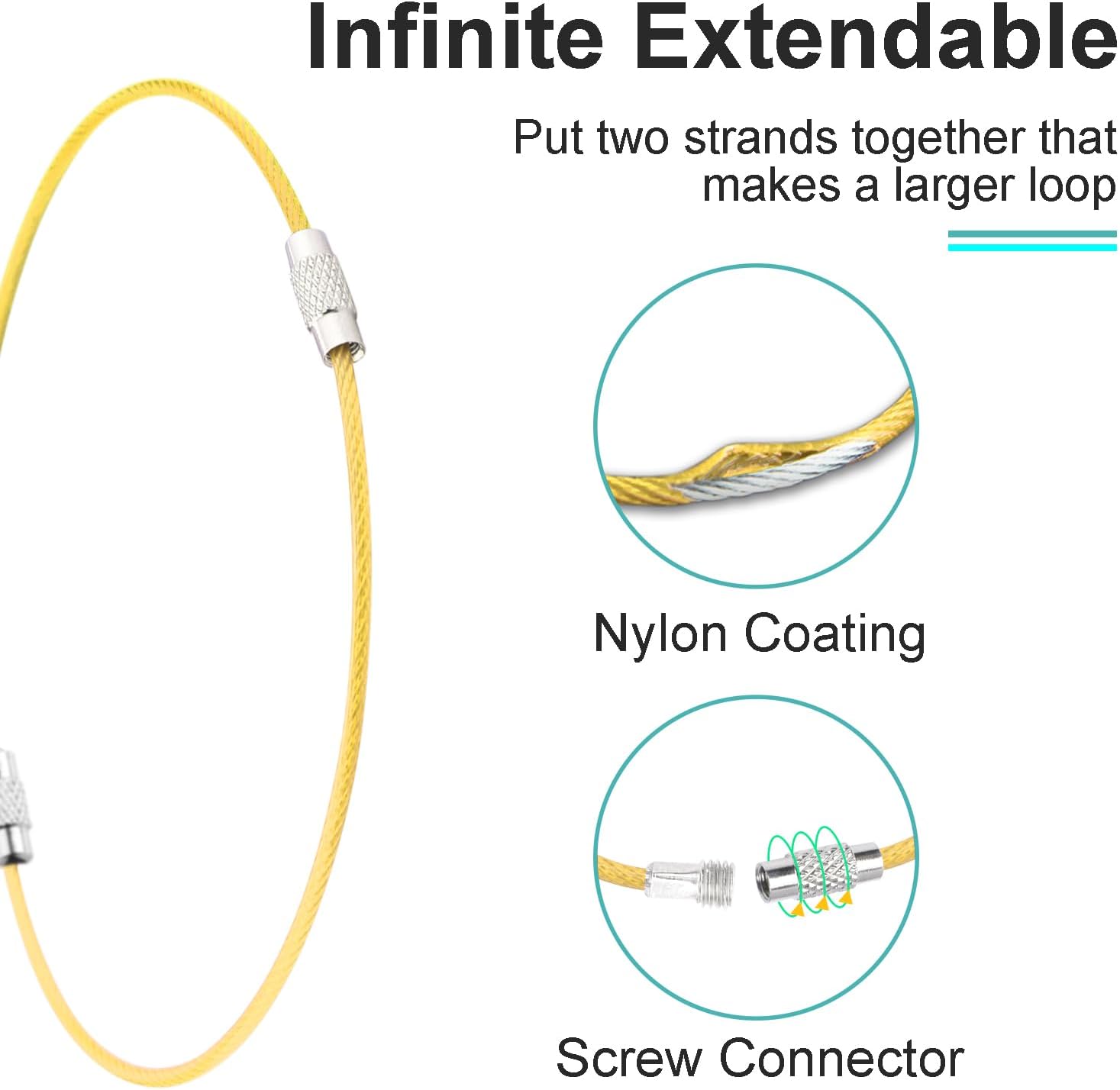 CooBigo 16 Pack Stainless Steel Loops 2mm Coated Wire Keychain Cable Large Keyrings 6 inch Key Chain for Luggage Tags, Key Tags, Keyrings, Kitchen utensils, Duster-Assorted Colors