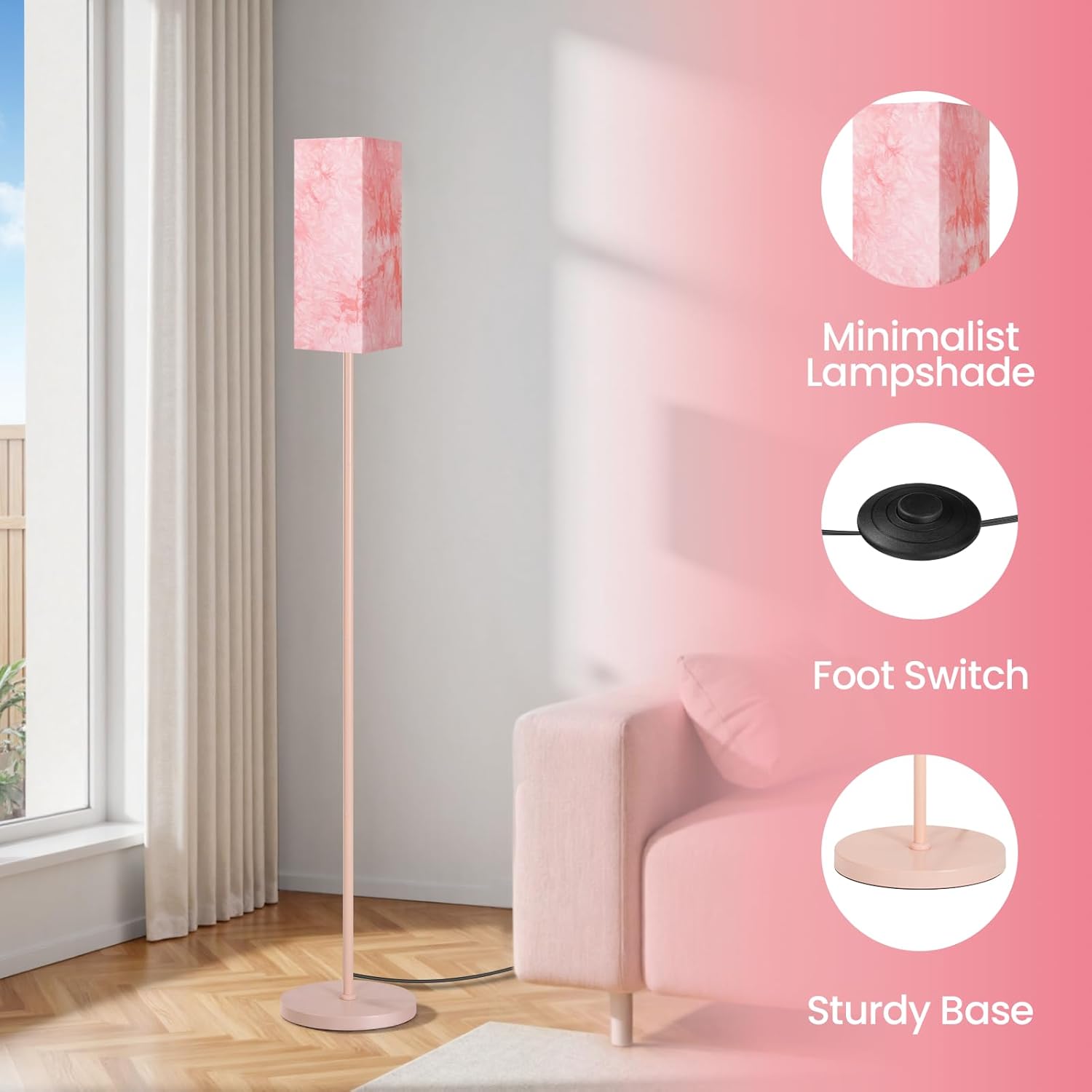 64.6" Floor Lamp, Pole with Foot Switch, Modern Standing Lamp Lampshade, Minimalist Freestanding Lamp (Bulb Not Included), for Living Room, Bedroom Office ETL Listed, Black and Beige E07LD05