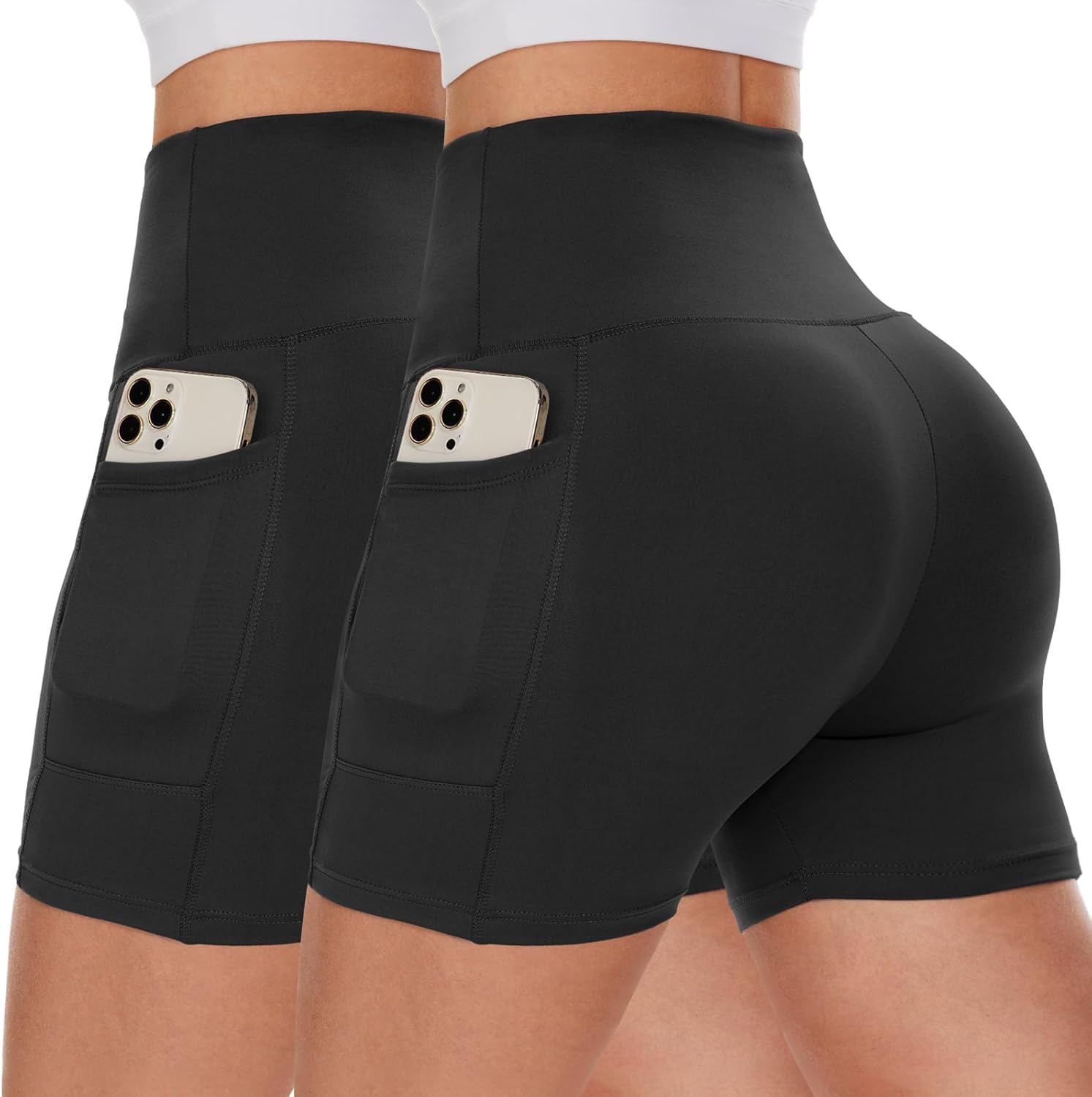 CAMPSNAIL Biker Shorts Women with Pockets - 3"/5"/8" High Waisted Workout Spandex Tummy Control Gym Running Yoga Shorts
