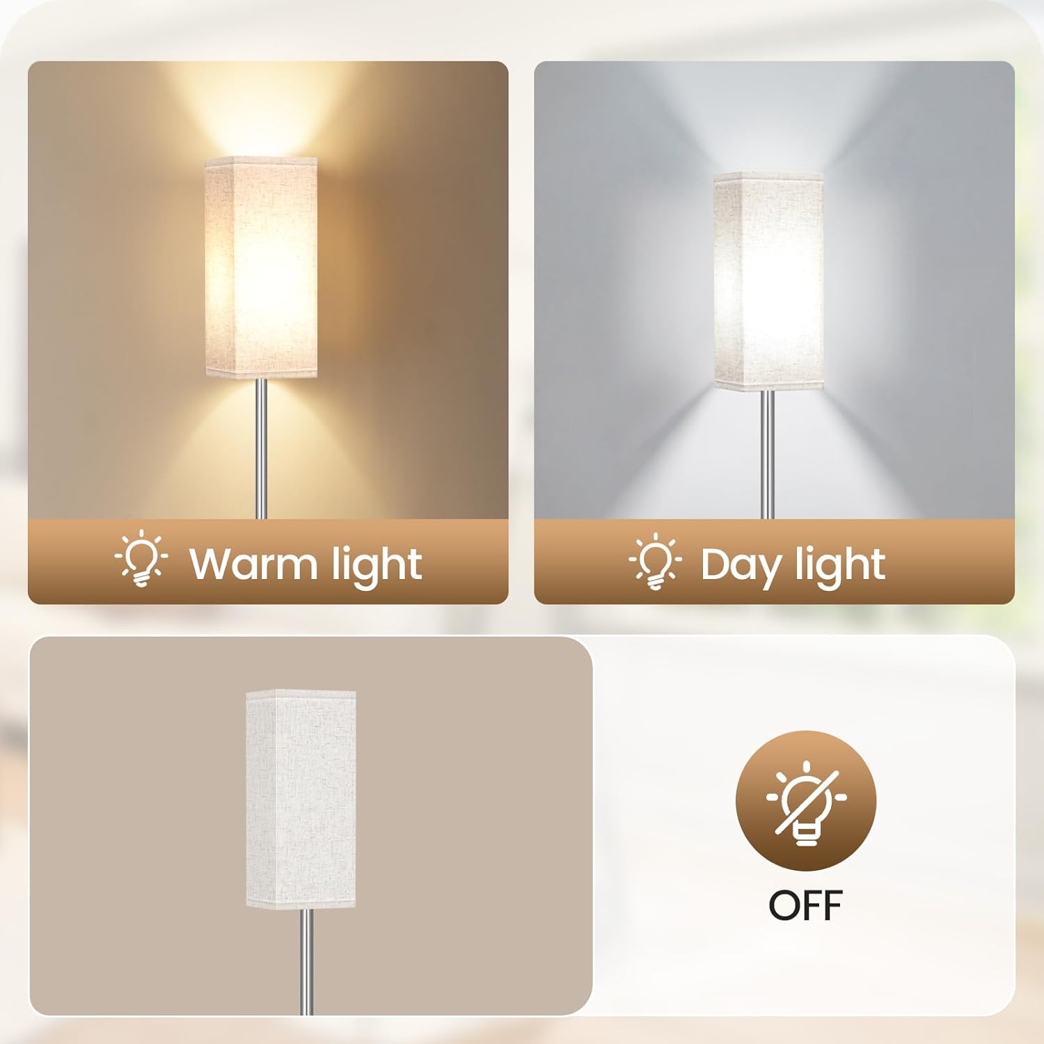 64.6" Floor Lamp, Pole with Foot Switch, Modern Standing Lamp Lampshade, Minimalist Freestanding Lamp (Bulb Not Included), for Living Room, Bedroom Office ETL Listed, Black and Beige E07LD05