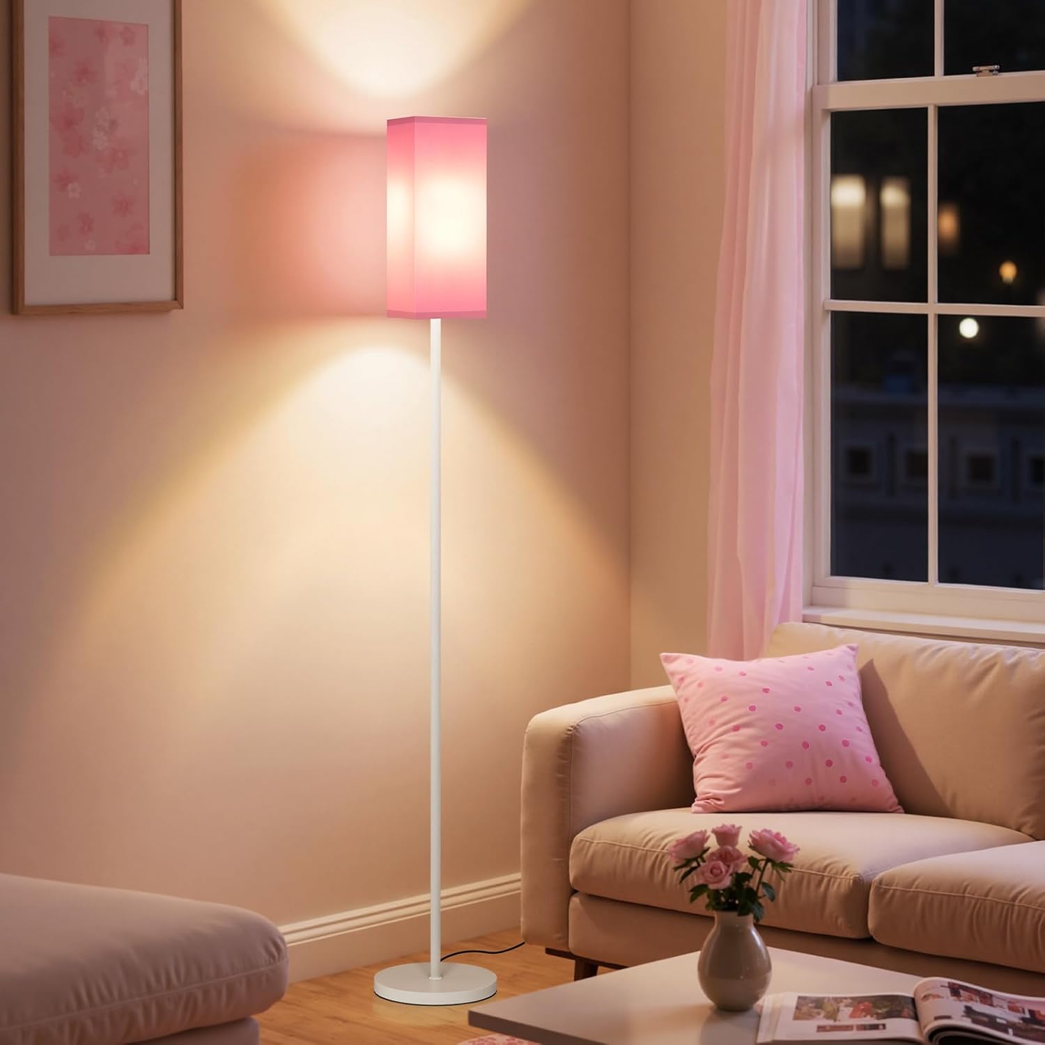 64.6" Floor Lamp, Pole with Foot Switch, Modern Standing Lamp Lampshade, Minimalist Freestanding Lamp (Bulb Not Included), for Living Room, Bedroom Office ETL Listed, Black and Beige E07LD05