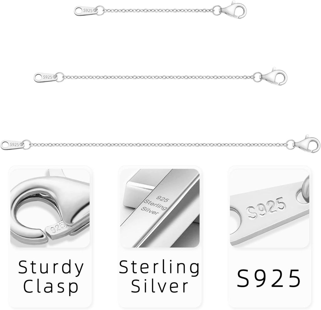 925 Sterling Silver Necklace Extender Sterling Silver Necklace Chain Extenders for Necklaces 2", 3", 4" Inches