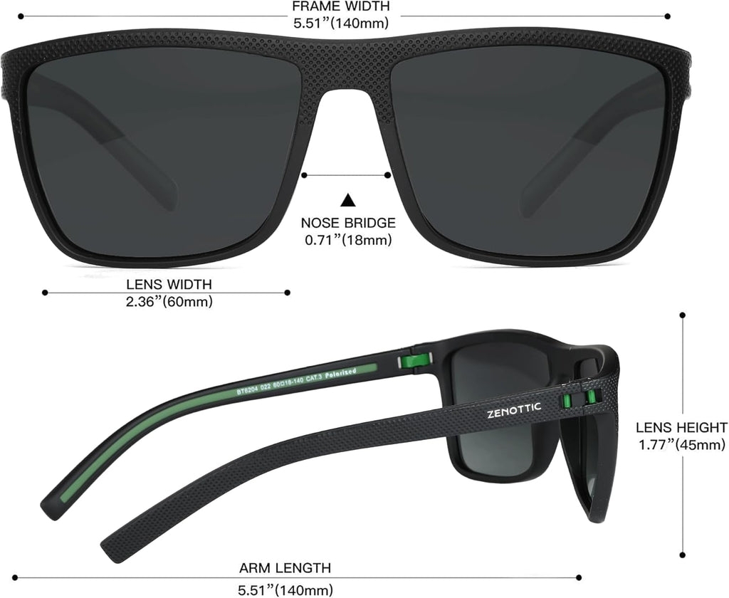 ZENOTTIC Polarized Sunglasses for Men Lightweight TR90 Frame UV400 Protection Square Sun Glasses
