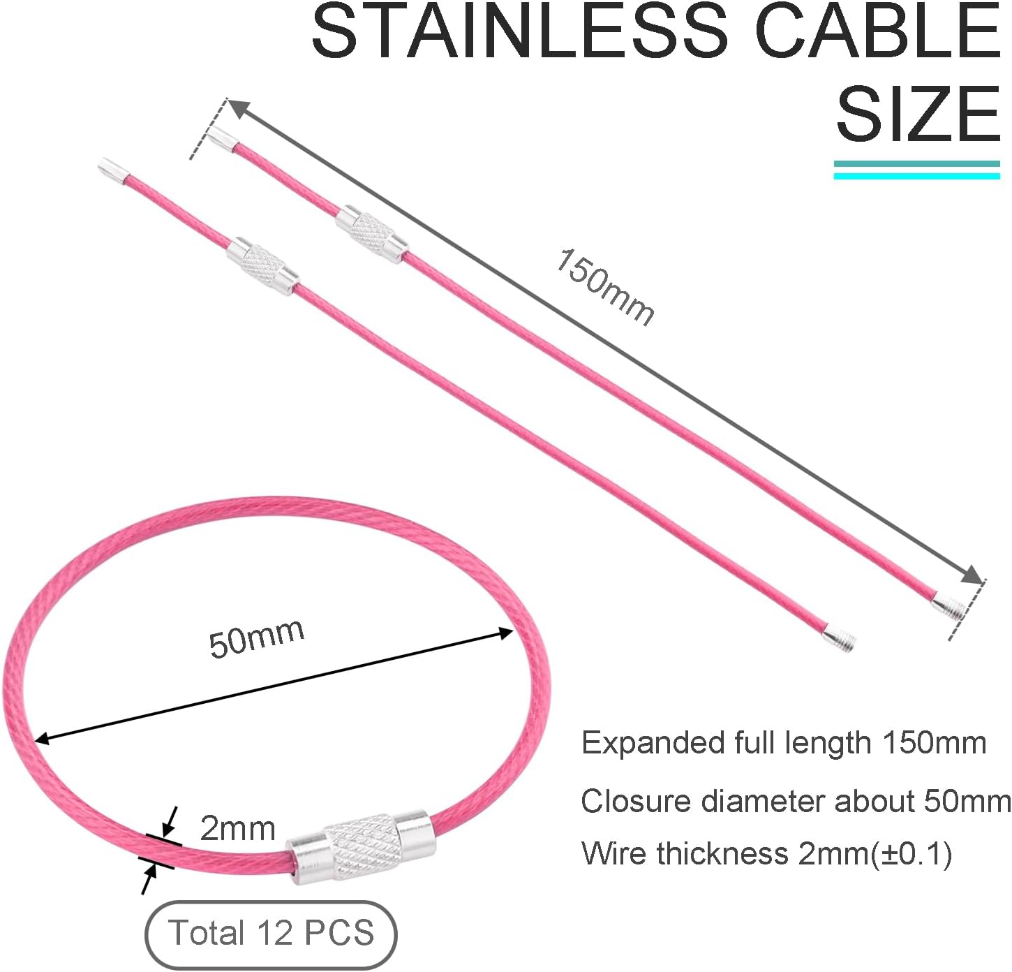 CooBigo 16 Pack Stainless Steel Loops 2mm Coated Wire Keychain Cable Large Keyrings 6 inch Key Chain for Luggage Tags, Key Tags, Keyrings, Kitchen utensils, Duster-Assorted Colors