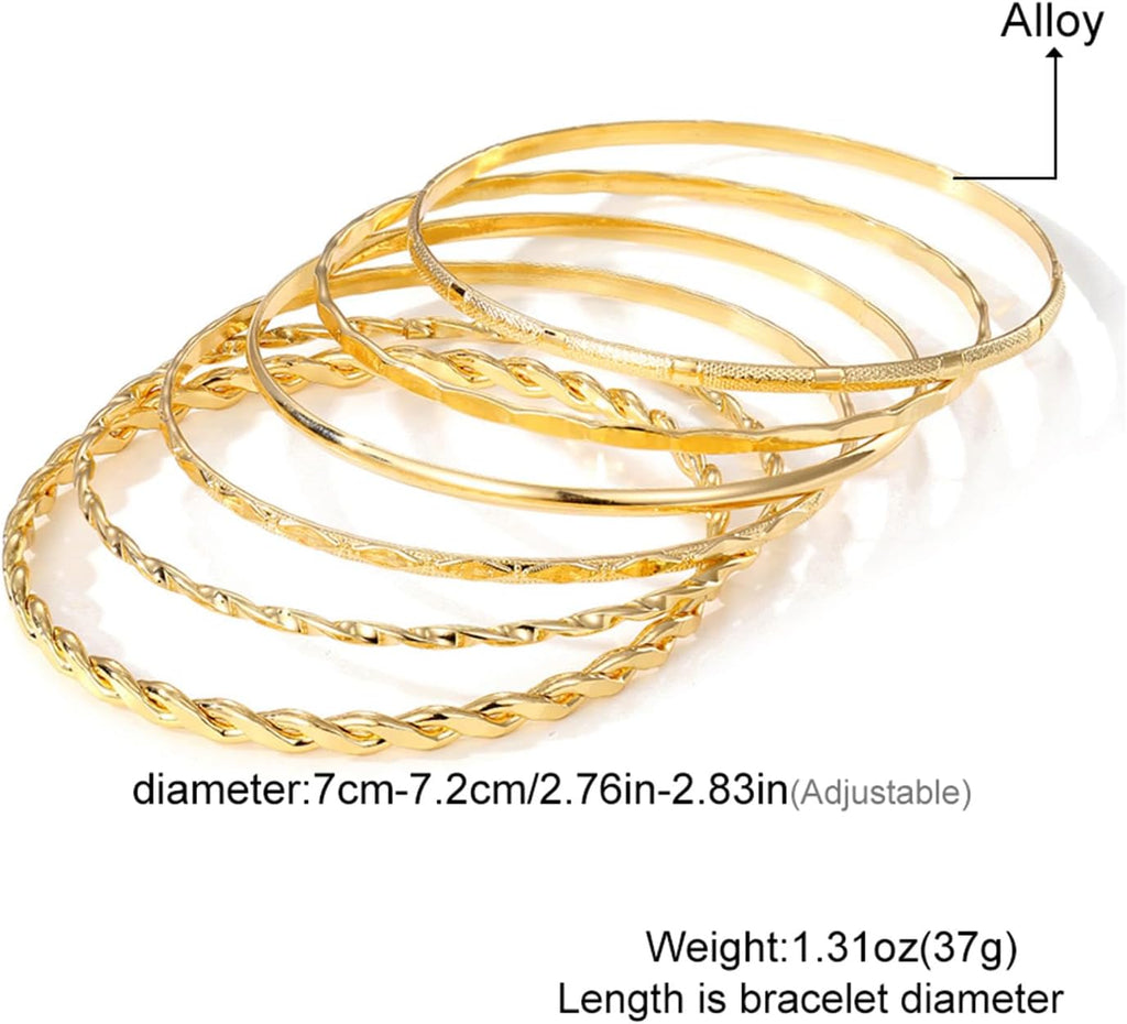 IFKM Gold Bangle Bracelets For Women, 14k Gold Plated Multi Layer Stackable Cuff Bracelet Set, Trendy Elegance Charms Non Tarnish Minimalist Textured Boho Jewelry Gift for Women